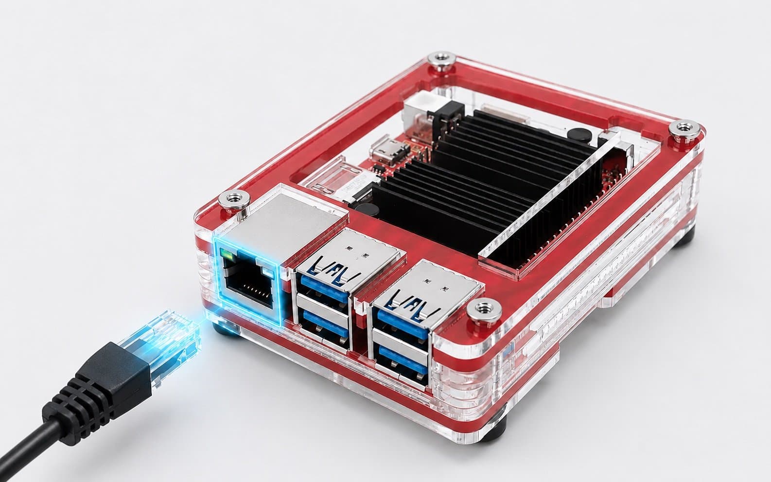 The O-Tether appliance with a network cable connected